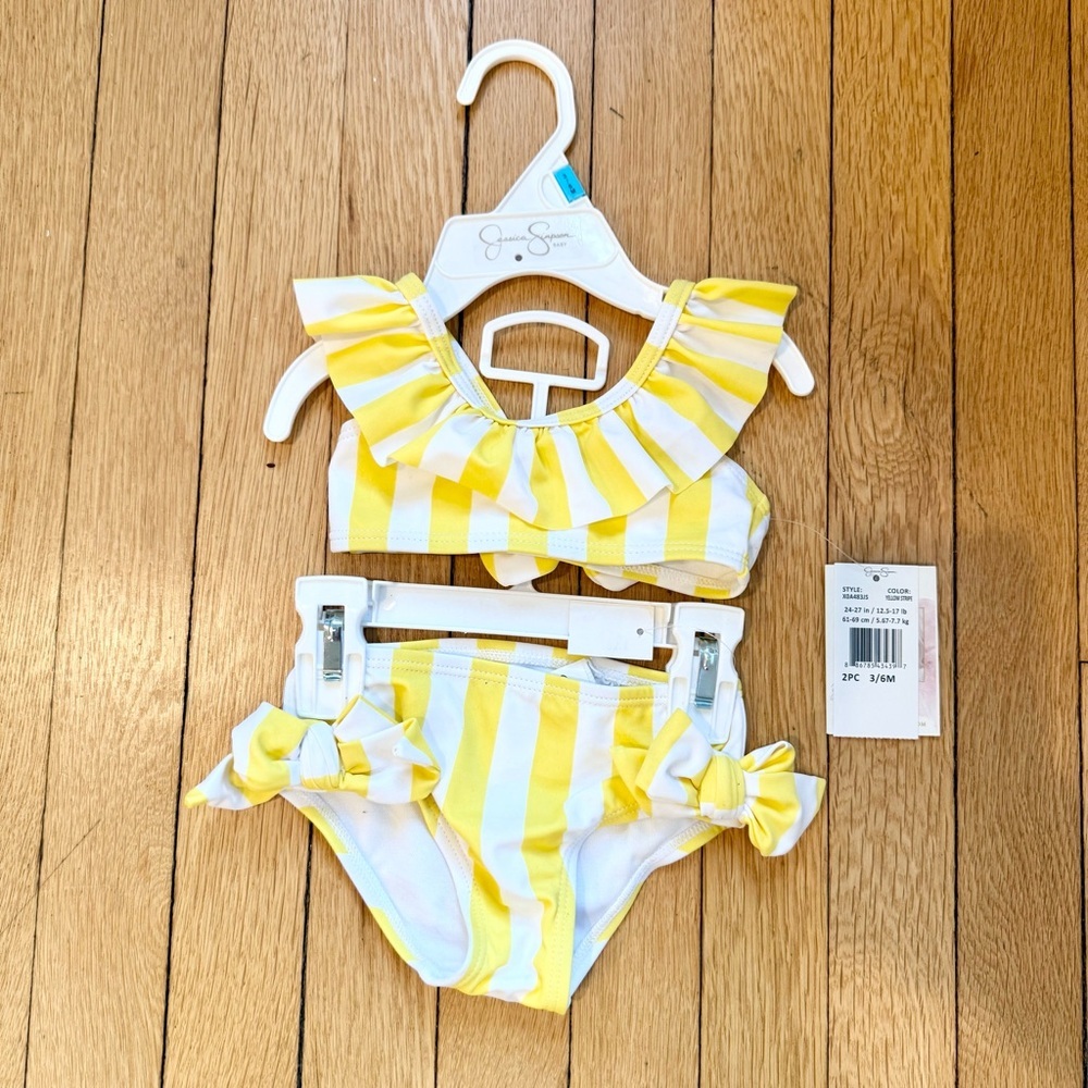 Jessica Simpson Yellow and White Striped Baby Bikini Swim